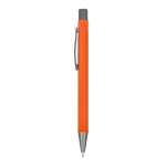 Penna in alluminio riciclato soft-touch con inchiostro blu color arancione terza vista