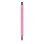 Penna in alluminio riciclato soft-touch con inchiostro blu color rosa quarta vista
