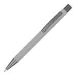 Penna in alluminio riciclato soft-touch con inchiostro blu color grigio chiaro