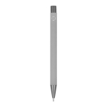 Penna in alluminio riciclato soft-touch con inchiostro blu color grigio chiaro quarta vista