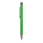 Penna in alluminio riciclato soft-touch con inchiostro blu color lime terza vista