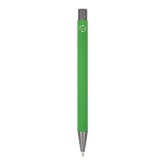 Penna in alluminio riciclato soft-touch con inchiostro blu color lime quarta vista