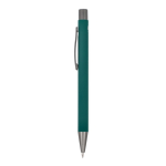 Penna in alluminio riciclato soft-touch con inchiostro blu color verde scuro terza vista