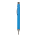 Penna in alluminio riciclato soft-touch con inchiostro blu color azzurro terza vista