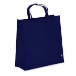 Borsa per trasporto in RPET con soffietto e manici corti 75 g/m² color blu scuro