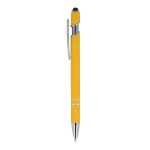 Penna in alluminio riciclato con clip robusta e inchiostro nero color giallo terza vista