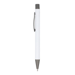 Penna a sfera in alluminio soft touch, corpo sottile e inchiostro nero color bianco terza vista