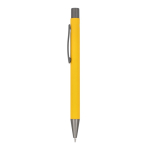 Penna a sfera in alluminio soft touch, corpo sottile e inchiostro nero color giallo terza vista