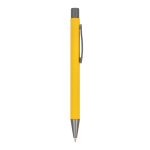 Penna a sfera in alluminio soft touch, corpo sottile e inchiostro nero color giallo quinta vista
