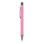 Penna a sfera in alluminio soft touch, corpo sottile e inchiostro nero color rosa terza vista