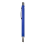 Penna a sfera in alluminio soft touch, corpo sottile e inchiostro nero color blu scuro terza vista