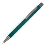 Penna a sfera in alluminio soft touch, corpo sottile e inchiostro nero color verde scuro