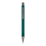 Penna a sfera in alluminio soft touch, corpo sottile e inchiostro nero color verde scuro seconda vista