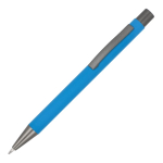 Penna a sfera in alluminio soft touch, corpo sottile e inchiostro nero color azzurro
