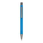 Penna a sfera in alluminio soft touch, corpo sottile e inchiostro nero color azzurro seconda vista