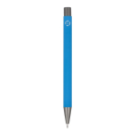 Penna a sfera in alluminio soft touch, corpo sottile e inchiostro nero color azzurro quarta vista