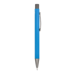 Penna a sfera in alluminio soft touch, corpo sottile e inchiostro nero color azzurro quinta vista