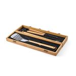 Set barbecue in scatola di bambù con utensili per griglia color naturale seconda vista