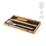 Set barbecue in scatola di bambù con utensili per griglia color naturale