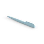 Penna in alluminio riciclato girevole con scrittura nera color azzurro pastello quarta vista