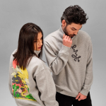 Felpa unisex in cotone biologico con zip 1/4 340g/m² Malibu color grigio jeansato