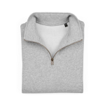 Felpa unisex in cotone biologico con zip 1/4 340g/m² Malibu color grigio jeansato seconda vista frontale
