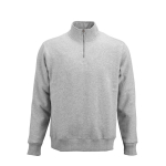 Felpa unisex in cotone biologico con zip 1/4 340g/m² Malibu color grigio jeansato vista frontale