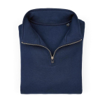 Felpa unisex in cotone biologico con zip 1/4 340g/m² Malibu color blu mare seconda vista frontale