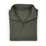 Felpa unisex in cotone biologico con zip 1/4 340g/m² Malibu color verde militare seconda vista frontale