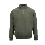 Felpa unisex in cotone biologico con zip 1/4 340g/m² Malibu color verde militare vista frontale