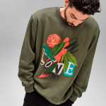 Felpa unisex in cotone biologico con girocollo 340 g/m² Nazaré color verde militare