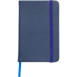 Taccuino A5 in PU riciclato con chiusura elastica e pagine a righe color blu prima vista