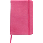 Taccuino A5 in PU riciclato con chiusura elastica e pagine a righe color rosa prima vista