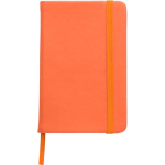 Taccuino A6 in PU riciclato con chiusura elastica, pagine a righe color arancione prima vista