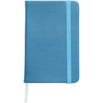 Taccuino A6 in PU riciclato con chiusura elastica, pagine a righe color azzurro prima vista