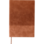 Taccuino A5 in PU riciclato con copertina rigida e finitura in velluto a coste con pagine a righe color marrone prima vista