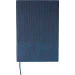 Taccuino A5 in PU riciclato con copertina rigida e finitura in velluto a coste con pagine a righe color blu prima vista