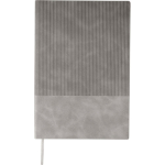 Taccuino A5 in PU riciclato con copertina rigida e finitura in velluto a coste con pagine a righe color grigio prima vista
