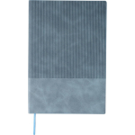 Taccuino A5 in PU riciclato con copertina rigida e finitura in velluto a coste con pagine a righe color azzurro prima vista