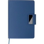 Set taccuino A5 in pelle sintetica con penna e fogli a righe color blu prima vista