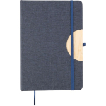 Taccuino A5 in RPET e bambù con supporto per smartphone, pagine a righe color blu prima vista