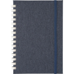 Taccuino in plastica riciclata A5 con chiusura elastica e pagine a righe color blu prima vista