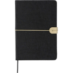 Taccuino A5 in feltro riciclato con chiusura in similpelle e pagine a righe color nero prima vista