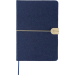 Taccuino A5 in feltro riciclato con chiusura in similpelle e pagine a righe color blu prima vista