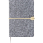 Taccuino A5 in feltro riciclato con chiusura in similpelle e pagine a righe color grigio prima vista