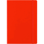 Taccuino in cartone A5 con chiusura elastica e pagine a righe color rosso prima vista