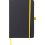 Taccuino A5 in pelle sintetica riciclata con chiusura elastica e pagine a righe color giallo prima vista