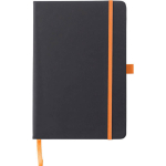 Taccuino A5 in pelle sintetica riciclata con chiusura elastica e pagine a righe color arancione prima vista