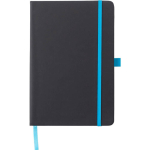 Taccuino A5 in pelle sintetica riciclata con chiusura elastica e pagine a righe color azzurro prima vista