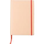 Taccuino A5 in cartone riciclato con chiusura elastica, pagine a righe color rosso prima vista